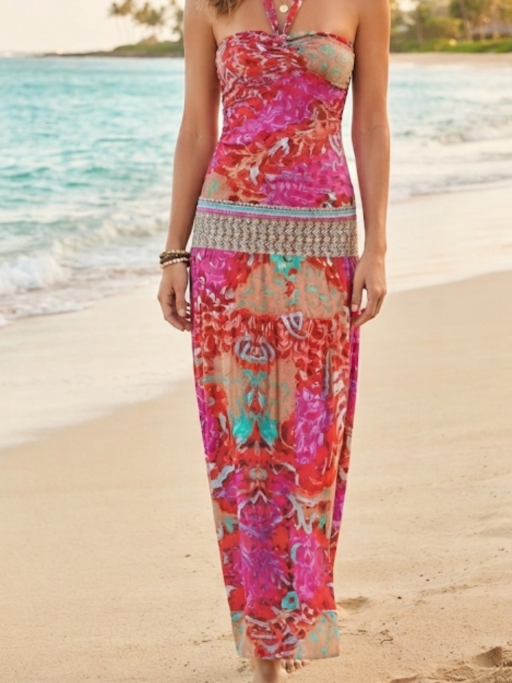 Hale Bob Cabana Maxi Dress Halter Style Resort Beach Tie Neck Vibrant Print XS - Picture 15 of 15